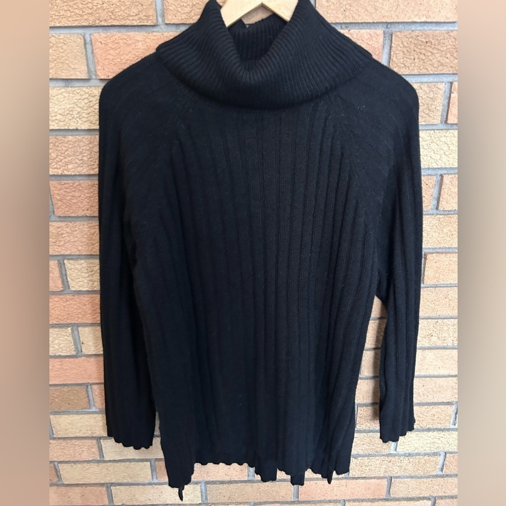 SANCTUARY Ribbed Long Sleeve Turtleneck Knit Sweater Acrylic Black Women’s Large